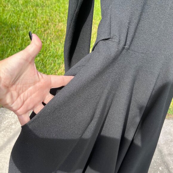 Vintage 90s Anne Klein 100% Wool Black Midi Dress Size 2 Petite - Picture 3 of 10